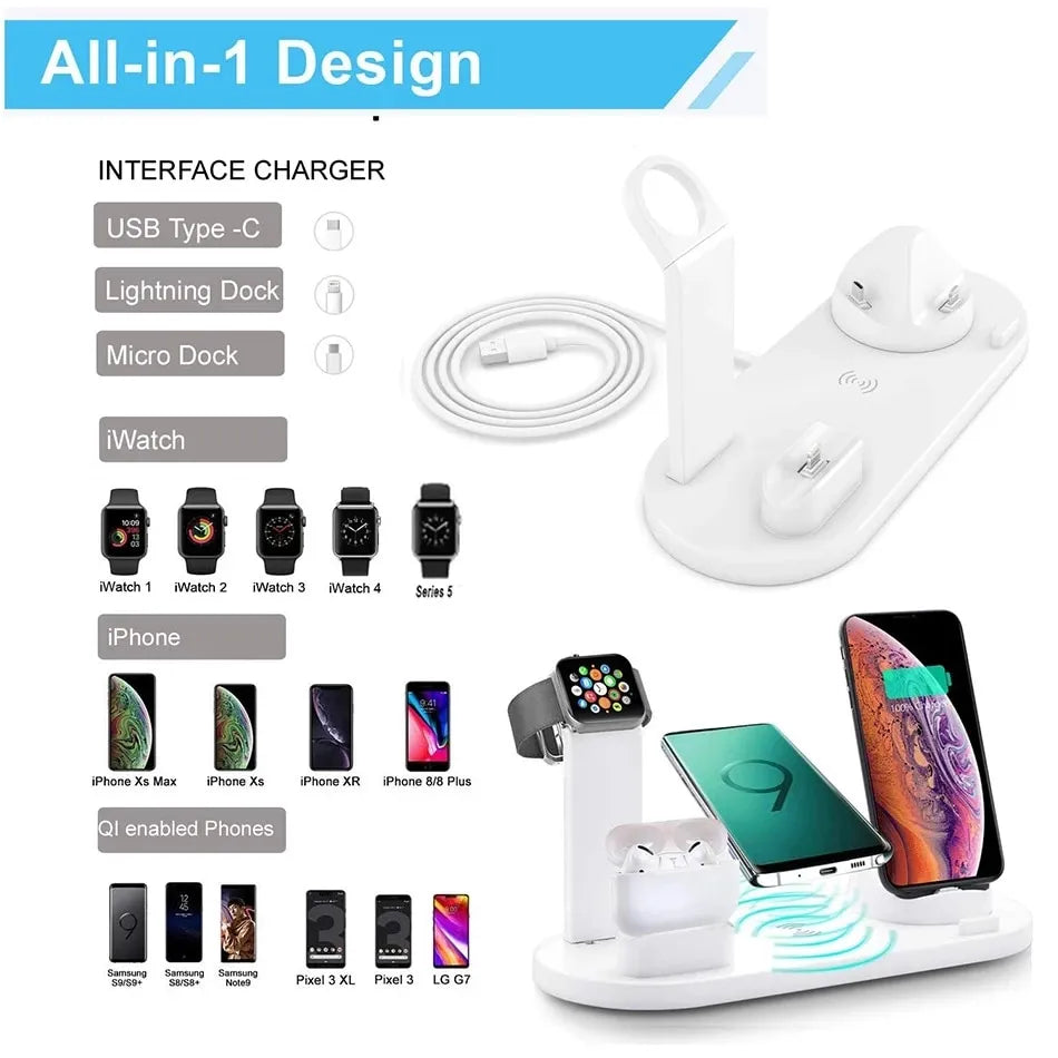 5 In 1 Wireless Charger Stand Pad For iPhone 14 13 12 11X8 Apple Watch Airpods Desk Phone Chargers Fast Charging Dock Station