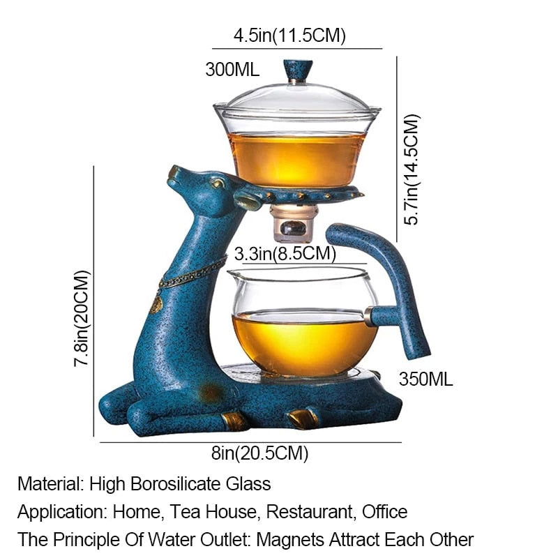 BOZZH Full Automatic Creative Deer Teapot Kungfu Glass Tea Set Magnetic Water Diversion Tea Infuser Turkish Drip Pot With Base