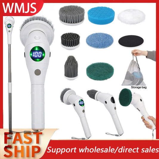 New Electric Cleaning Brush Bathroom Kitchen Brush Cleaning 8-in-1 Multifunctional With LED NightLight Rotatable Household Brush