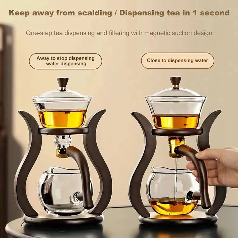 Glass Tea Set with Magnetic Water Diversion, Rotating Cover Bowl, Automatic Tea Maker, Lazy Kungfu Teapot Drinking