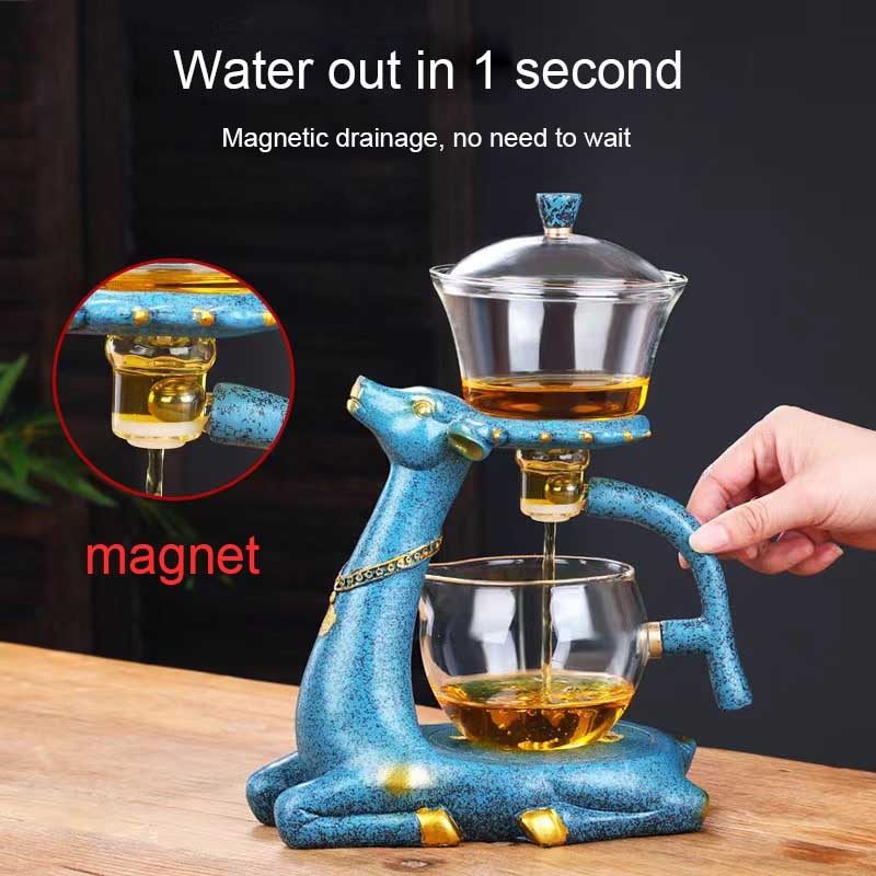 BOZZH Full Automatic Creative Deer Teapot Kungfu Glass Tea Set Magnetic Water Diversion Tea Infuser Turkish Drip Pot With Base