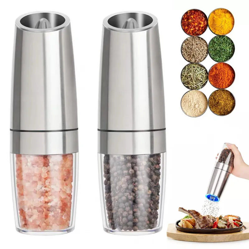 Electric Automatic Mill Spice Salt and Pepper Grinder Gravity LED Light Adjustable Coarseness Kitchen Steak Tool Sets