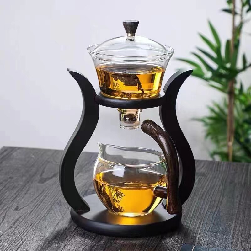 Glass Tea Set with Magnetic Water Diversion, Rotating Cover Bowl, Automatic Tea Maker, Lazy Kungfu Teapot Drinking