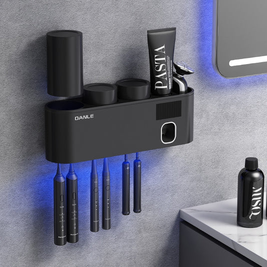 Introducing the Ultimate Bathroom Upgrade:  Wall-Mount Solar Toothbrush & Toothpaste Disinfector  Total Sterilization Smart UV Technology Space-Saving Design Rechargeable & Eco-Friendly Transform Your Bathroom Today!"