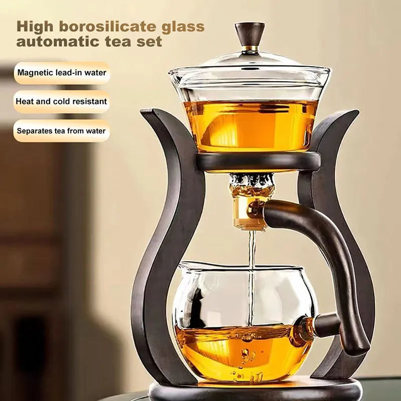 Glass Tea Set with Magnetic Water Diversion, Rotating Cover Bowl, Automatic Tea Maker, Lazy Kungfu Teapot Drinking