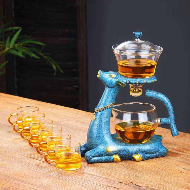 BOZZH Full Automatic Creative Deer Teapot Kungfu Glass Tea Set Magnetic Water Diversion Tea Infuser Turkish Drip Pot With Base